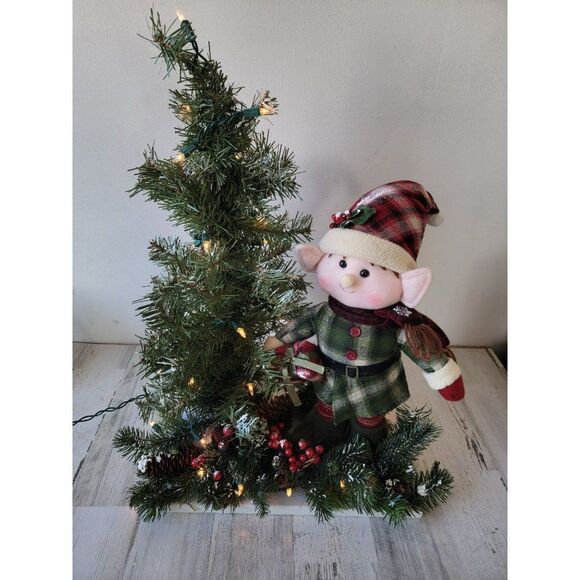 Plush elf Mini lighted tree Mistletoe snow xmas decor figure - Picture 1 of 10